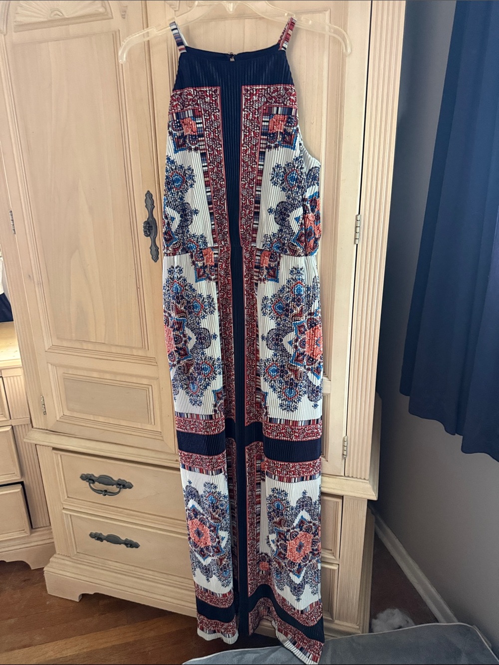 Dress Barn Navy, Coral and White Printed Halter  maxi dress